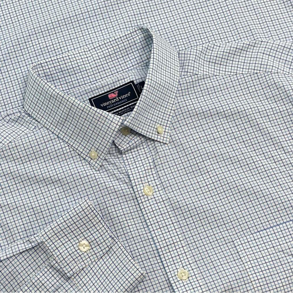 NWT Mens Vineyard Vines L Murray Shirt 100% Cotton Mini Tattersall Marine Blue